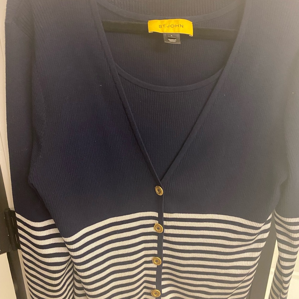 St. John Stripe Cardigan With Tank
